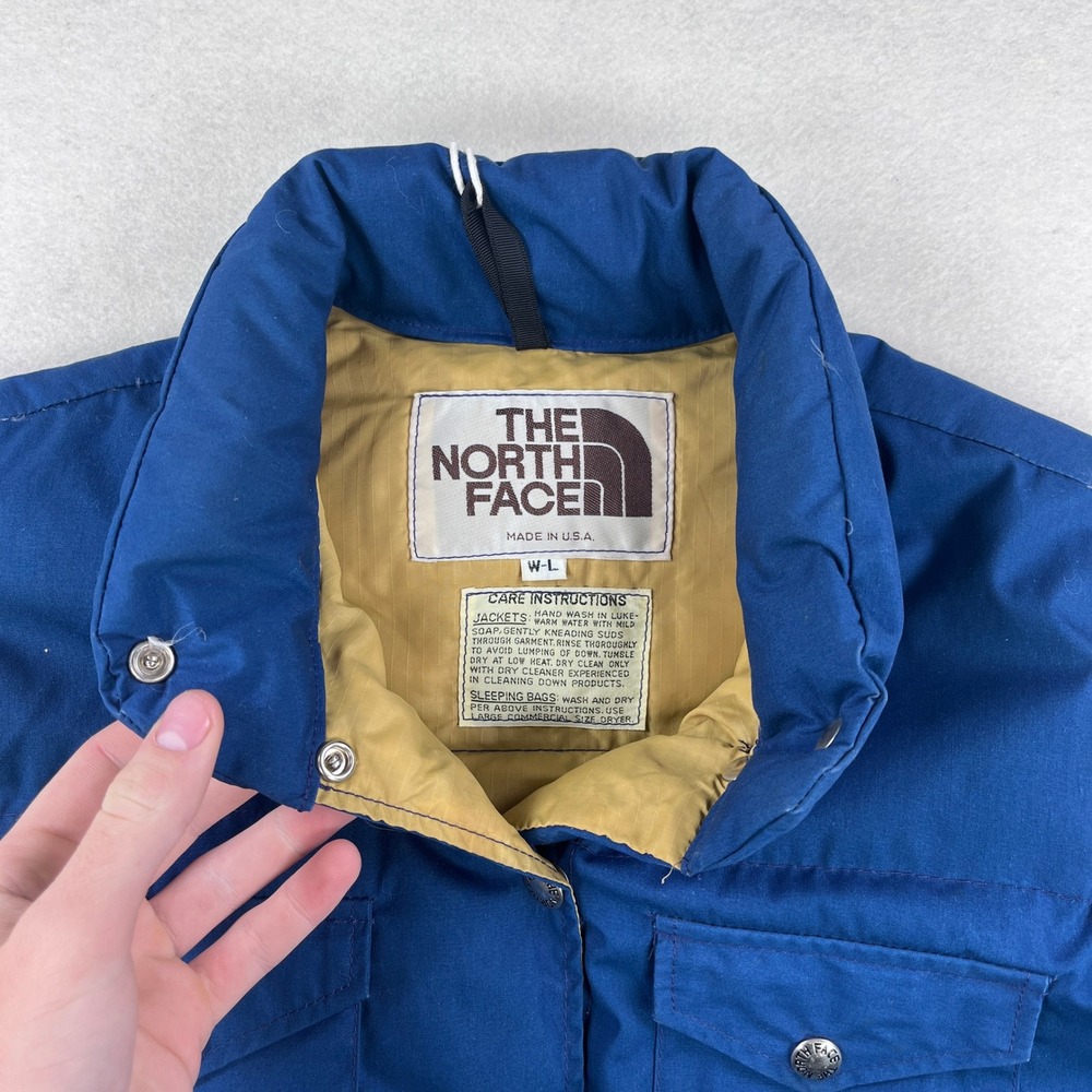 Vintage The North Face Down Puffer Vest Blue Brown Label Made in USA W-L - Picture 2 of 8